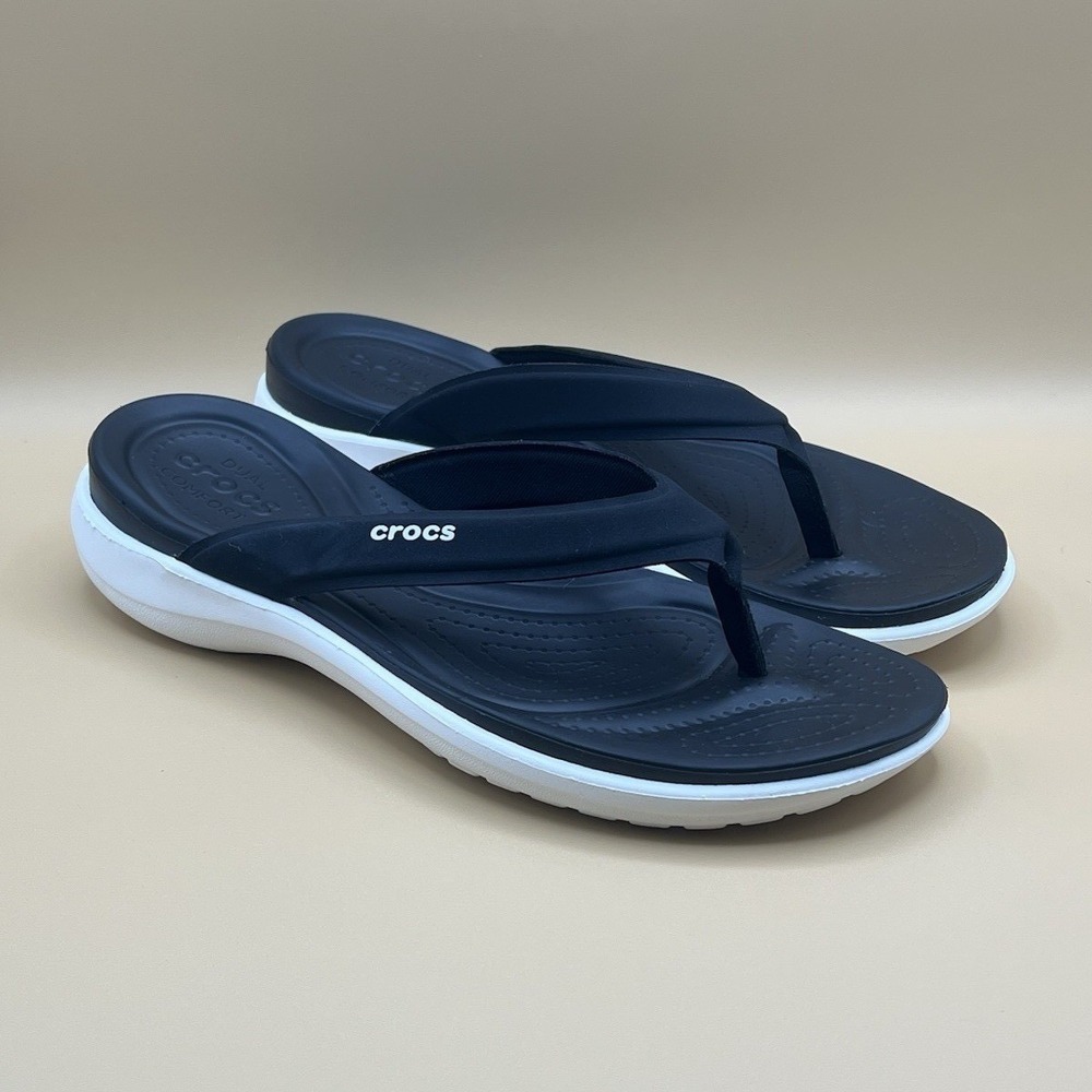 Crocs‎ Dual Comfot Black White Thong Flip Flop Sandals - Women's Size 10 USED